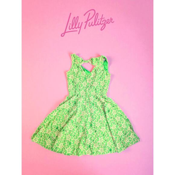 RARE Lilly Pulitzer Green Lace Fit & Flare Dress – Size 0 – EUC - Picture 2 of 12